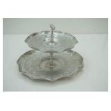Vintage 2-Tier Hand-Wrought Aluminum Serving Tray 8" tall
