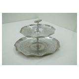 Vintage 2-Tier Hand-Wrought Aluminum Serving Tray 8" tall