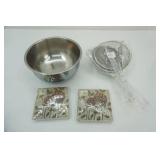 Stainless Steel Strainers (set of 5), Luster Craft 3.5qt Stainless Steel Bowl, Cypress Home Napkins (40ct)