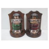 Vintage Enesco Nautical Ship Lantern Bookends w/Green & Red Glass