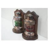 Vintage Enesco Nautical Ship Lantern Bookends w/Green & Red Glass