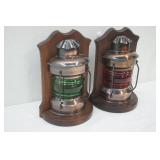 Vintage Enesco Nautical Ship Lantern Bookends w/Green & Red Glass