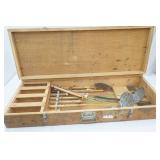 Wooden Case With Vintage Ice Fishing Gear