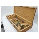 Wooden Case With Vintage Ice Fishing Gear