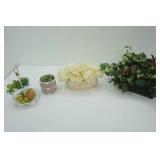 Vintage Milk Glass 2-Tier Tray; Artificial Flower Arrangements & Planters