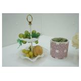 Vintage Milk Glass 2-Tier Tray; Artificial Flower Arrangements & Planters