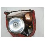 Vintage Travel Electric Coffee Pot Kit w/Red Plaid Bag