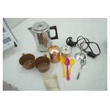 Vintage Travel Electric Coffee Pot Kit w/Red Plaid Bag