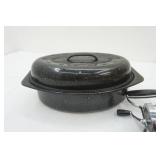 Vintage Hand Mixer, Graniteware Roaster, Aluminum Ladle, Wooden Hot Plate/Serving Plate