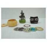 Vintage View Master and Reels, Vintage Don Quixote Music Box, and Vintage Poly Container