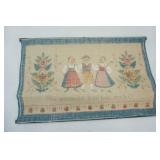 Swedish Jute Wall Hanging Folk Art "Good and Happy Shall Man Be", Mirror, Vintage Bottles