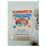 Storm Door Kit, Staples, Ponchos, 100ft rope, scale, filter, microwave rotisserie wheel