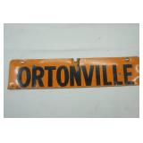 Metal Ortonville Sign 17"x4" Orange with Black Letters