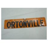 Metal Ortonville Sign 17"x4" Orange with Black Letters