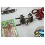 Bait, Tackle, Metal Rod Holders (3ct), Band-Aids, Vintage Fishing Reel