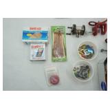Bait, Tackle, Metal Rod Holders (3ct), Band-Aids, Vintage Fishing Reel