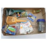 Bait, Tackle, Metal Rod Holders (3ct), Band-Aids, Vintage Fishing Reel