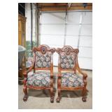 (2ct) Antique Renaissance Revival Carved Walnut Armchairs