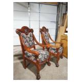 (2ct) Antique Renaissance Revival Carved Walnut Armchairs