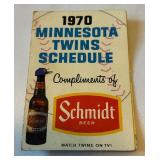 1970 Minnesota Twins Vintage Pocket Schedule With Schmidt Beer Ad