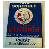1976 Minnesota Vikings Vintage Pocket Schedule With PBR Pabst Blue Ribbon Beer Advertisement