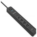 Monster Smart Power Outlet WiFi Control Alexa Indoor 4 Outlet 2 USB-A Black 6 ft