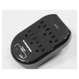 Monster Essentials Power Wall Tap Surge Protector, 6 Outlets + USB Ports Black