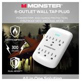 Monster Wall Tap Plug 6-Outlet Extender with Outlet Surge Protector for Home, Travel, Office, Home Appliances, Computers, and Smart Phone Devices – 300J and ETL Listed