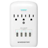 Monster Wall Tap Plug 3-Outlet 4 USB Ports Extender with Outlet Surge Protector - WHITE