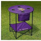 NEW Logo Brands NFL 27.6" XL Round Tailgate Table with Bottom Shelf - Minnesota Vikings