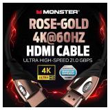 Monster 12Ft HDMI Electronic Cable 4K Ultra Hd with Ethernet Cord 60/120 Hz Refresh Speed 21Gbps 1080p Video Corrosion Resistant Gold Contac