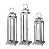 3 Pack of LED Tapered Candles in Tower Lanterns - 3 Pack - Silver Finish