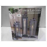 3 Pack of LED Tapered Candles in Tower Lanterns - 3 Pack - Silver Finish