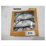 NEW Design Optics by Foster Grant Cole Full Rim Rectangular Reading Glasses, 3-pack +1.25