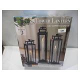 3 Pack of LED Tapered Candles in Tower Lanterns - 3 Pack - Black Finish