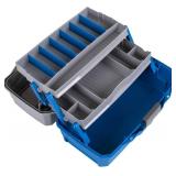 NEW Flambeau Outdoors 6382TB 2-Tray Tackle Box - Classic Fishing Lure Storage Organizer, Medium Portable Tackle Box, 15 Tray Compartments, Blue/Gray