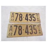 1922 Vintage Minnesota License Plates
