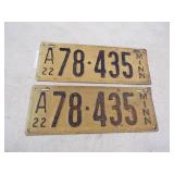 1922 Vintage Minnesota License Plates