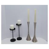 Set of Candle Holders with Candles – Silver & Black