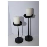 Set of Candle Holders with Candles – Silver & Black
