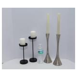 Set of Candle Holders with Candles – Silver & Black
