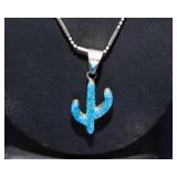 Sterling Silver Inlay Cactus Necklace