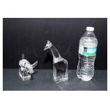 Orrefors Sweden Crystal Figurines – Giraffe and Bull