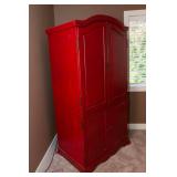Large Red Painted Armoire / Entertainment Cabinet