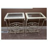 Set of Two White Side Tables with Glass Tops