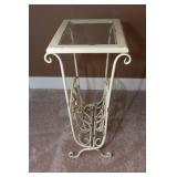 Set of Two White Side Tables with Glass Tops