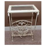 Set of Two White Side Tables with Glass Tops