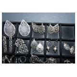 Set of 17 Silvertone Earrings