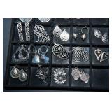 Set of 17 Silvertone Earrings