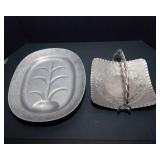 Set of Two Vintage Silver-Tone Metal Trays